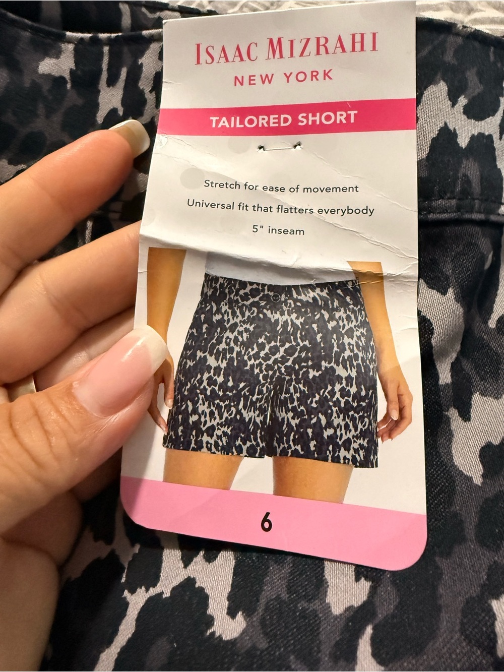 Isaac Mizrahi Black and Gray Animal-Print High Waist Shorts